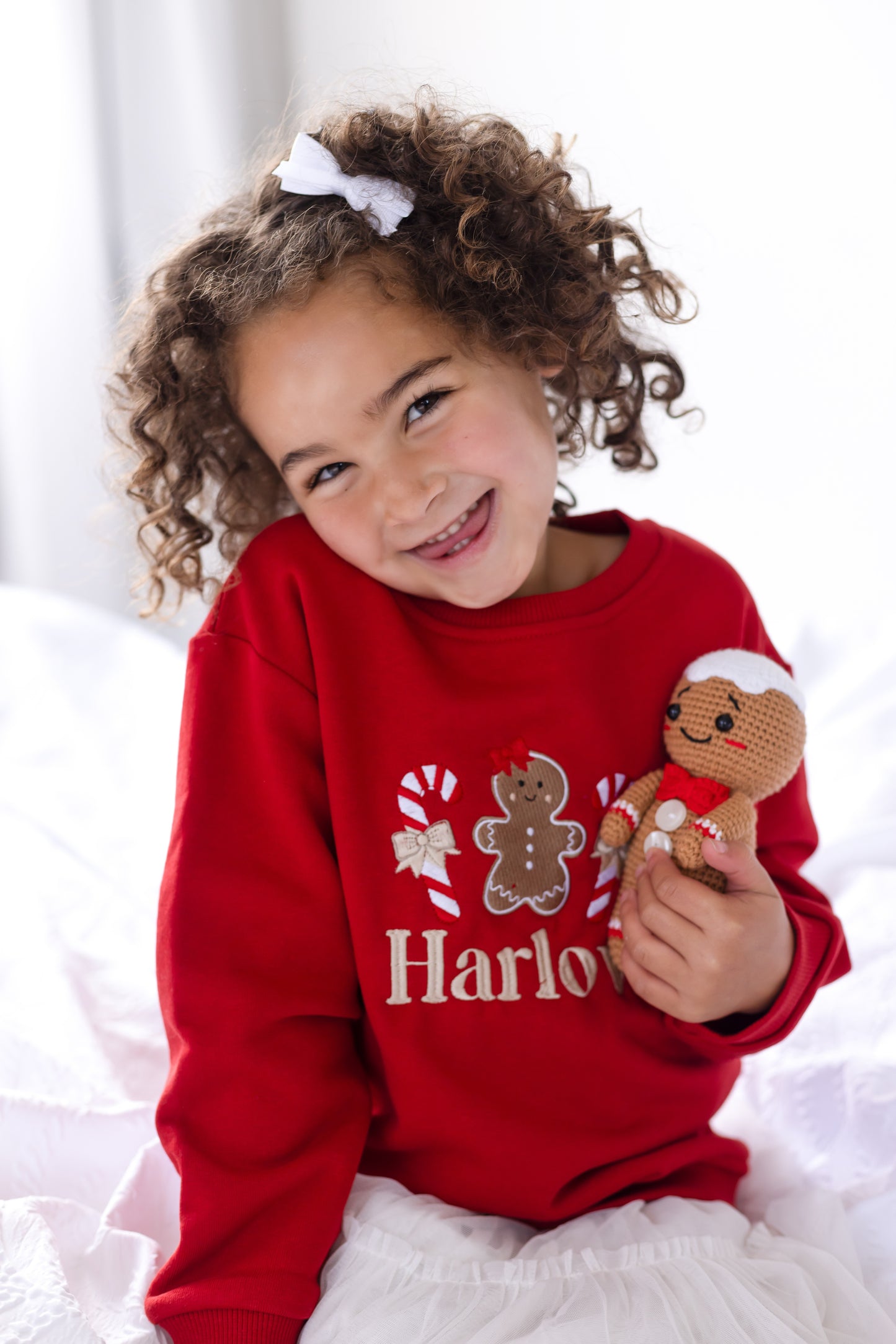 'First Christmas' Gingerbread personalised embroidered sweatshirt (optional bow)