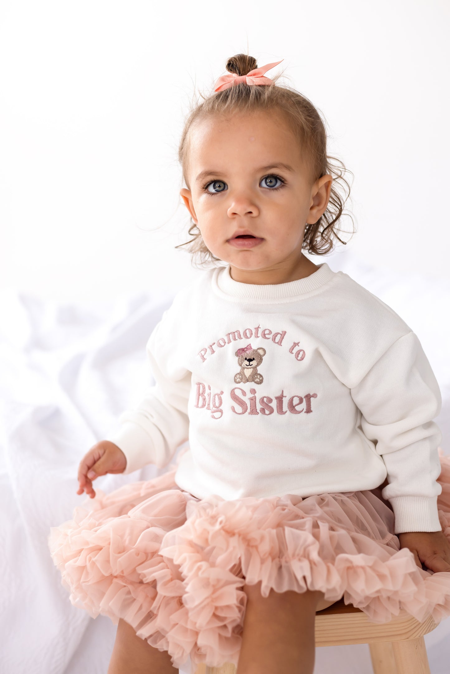 'Promoted to Big Sister' embroidered bear sweatshirt