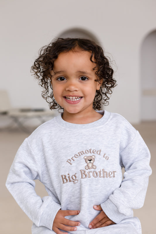 'Promoted to Big Brother embroidered bear sweatshirt