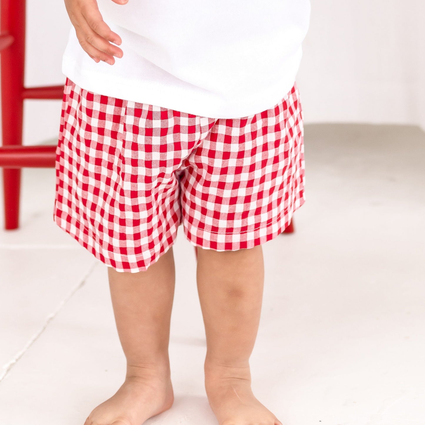 Child's Summer Gingham Woven Shorts- Available in Stone and Red