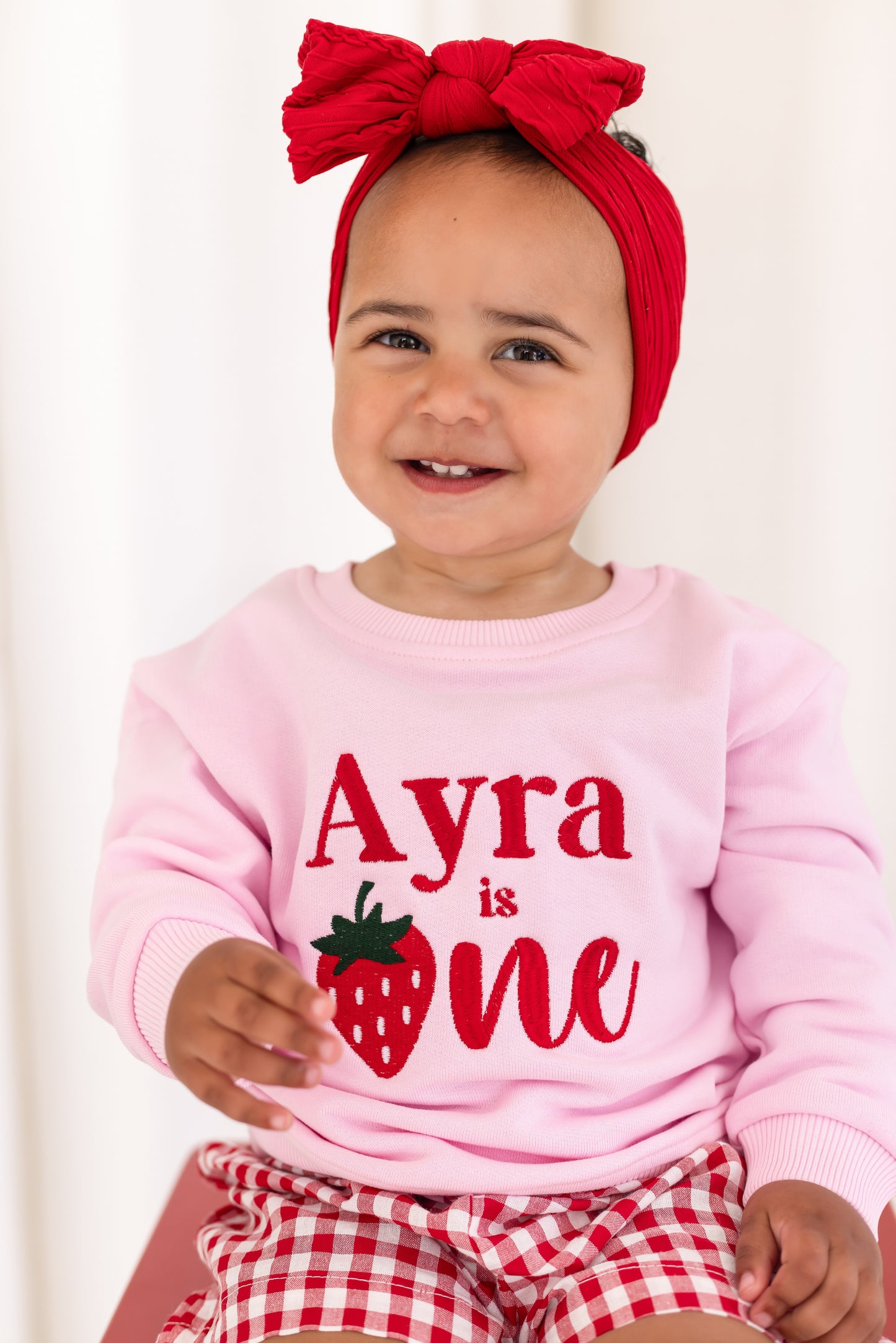 Personalised Summer Strawberry 'One' First Birthday Sweatshirt Jumper