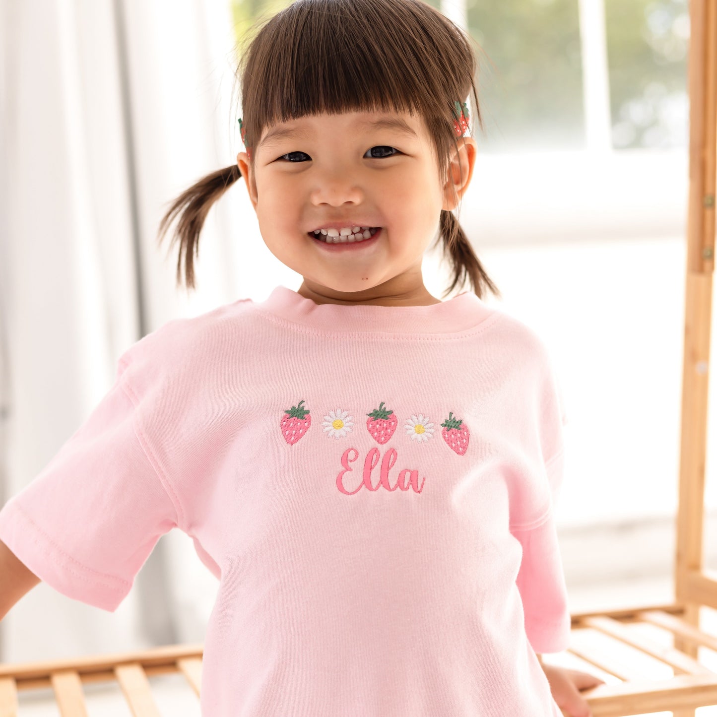 Personalised Embroidered Daisy and Strawberry T shirt