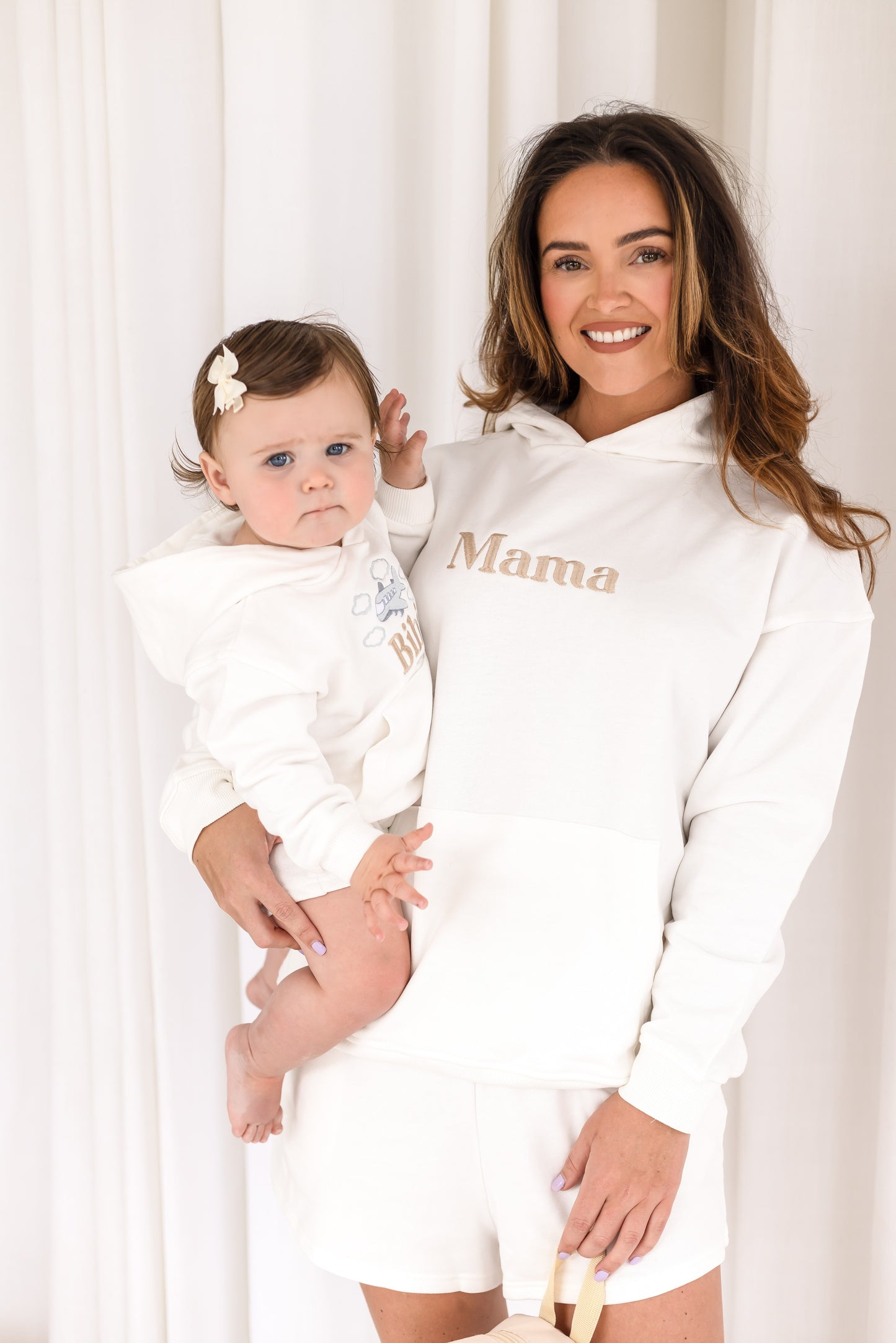 Ladies embroidered holiday mama matching hoodie - with optional aeroplane design