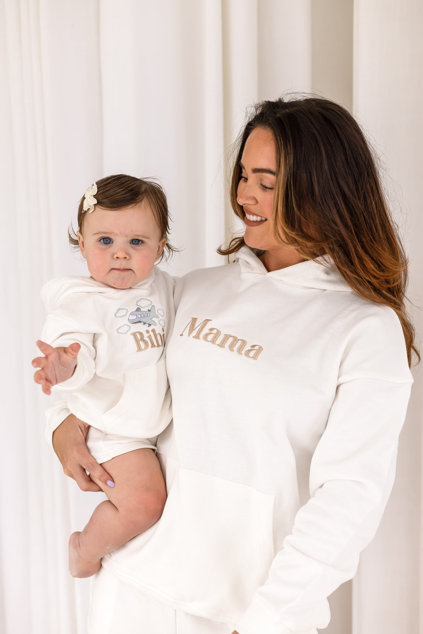 Ladies embroidered holiday mama matching hoodie - with optional aeroplane design