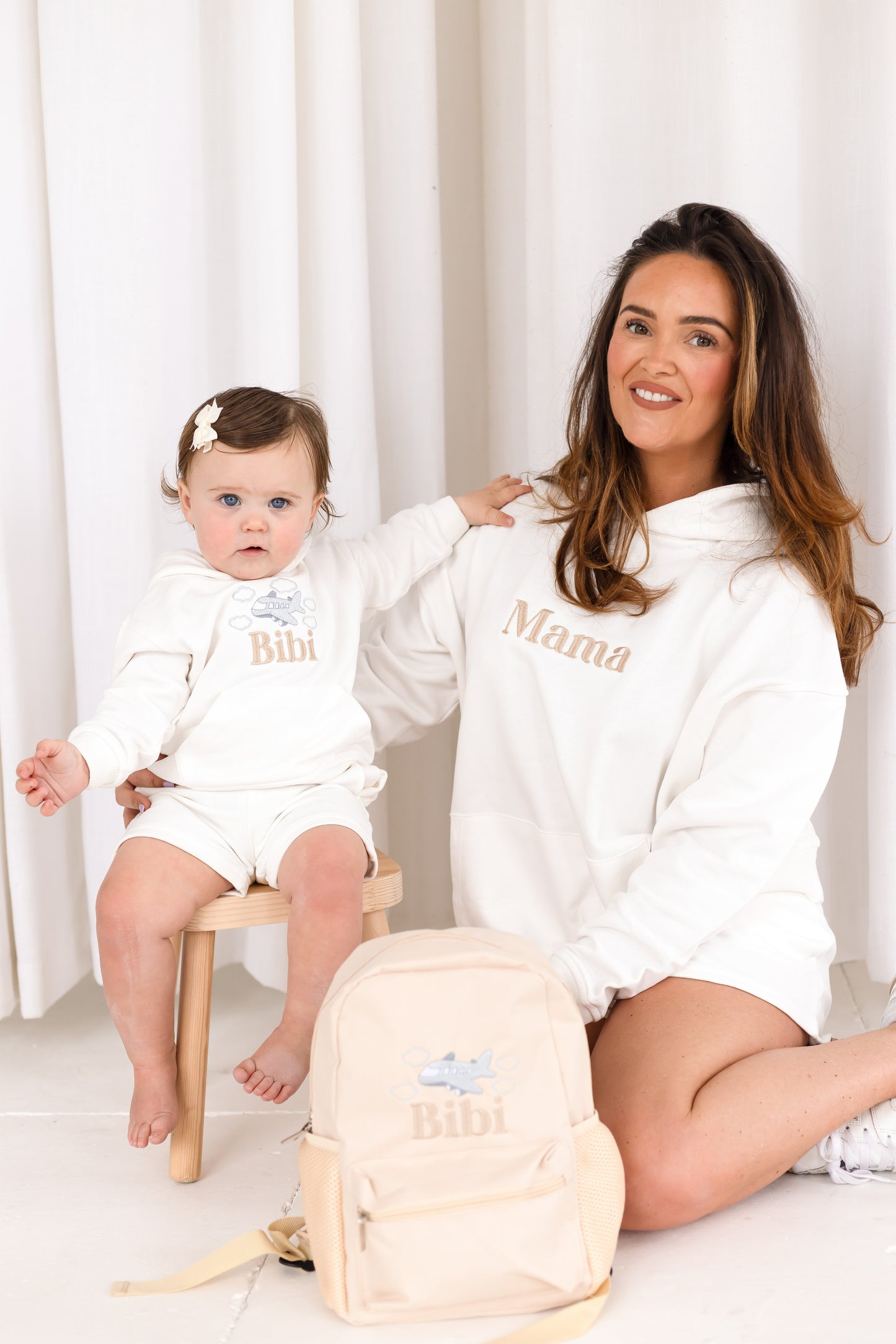 Ladies embroidered holiday mama matching hoodie - with optional aeroplane design