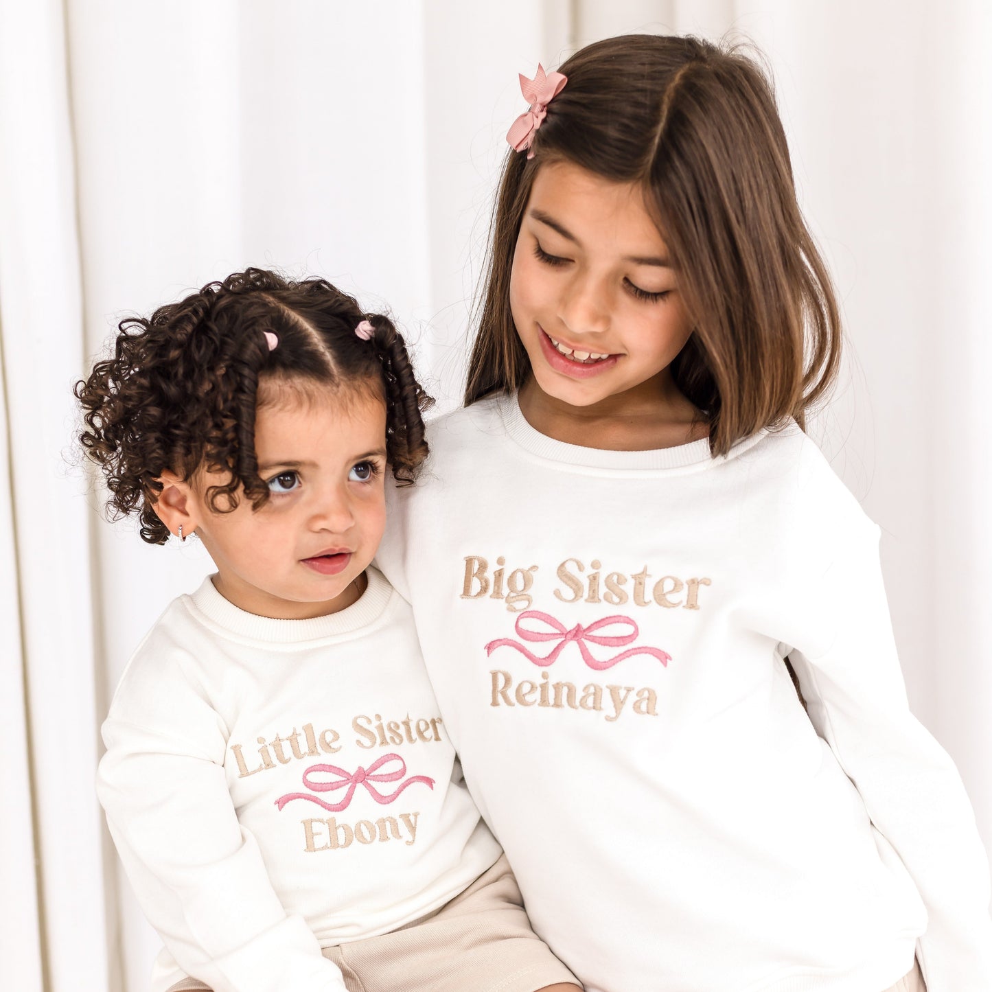'Big Sister/Little Sister' embroidered bow detail sweatshirt