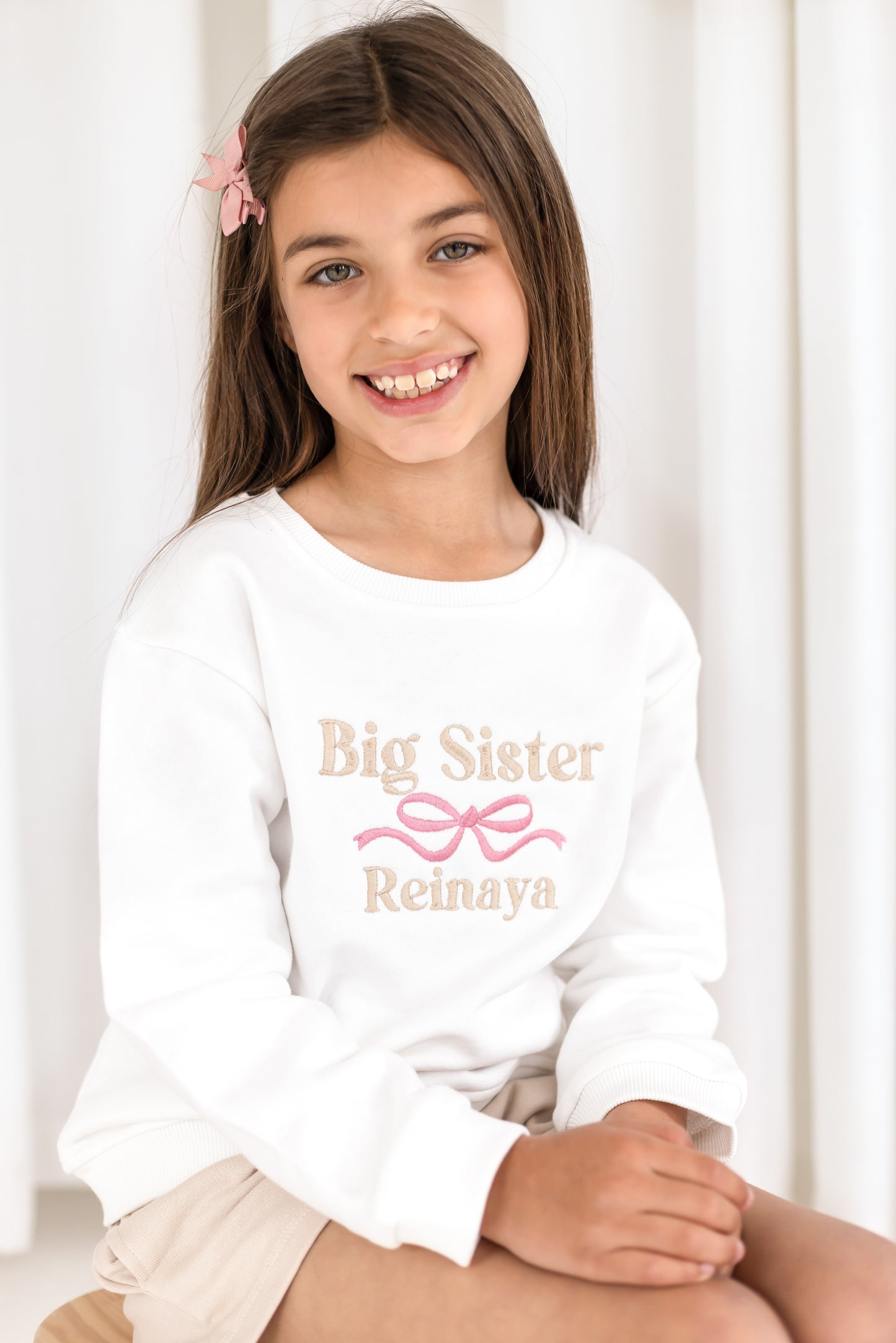 'Big Sister/Little Sister' embroidered bow detail sweatshirt