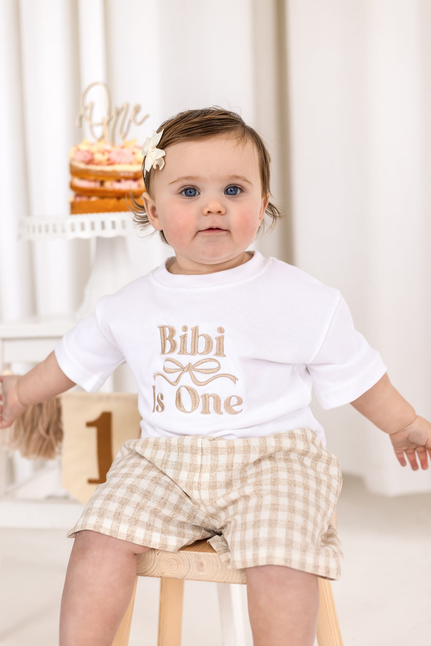 Embroidered personalised birthday bow t shirt - available in ages 1-7