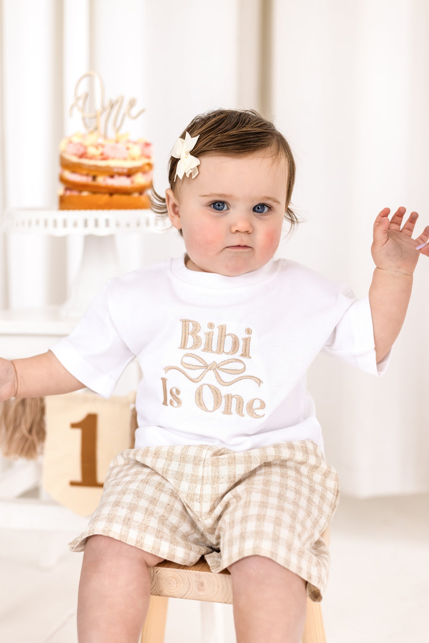 Embroidered personalised birthday bow t shirt - available in ages 1-7