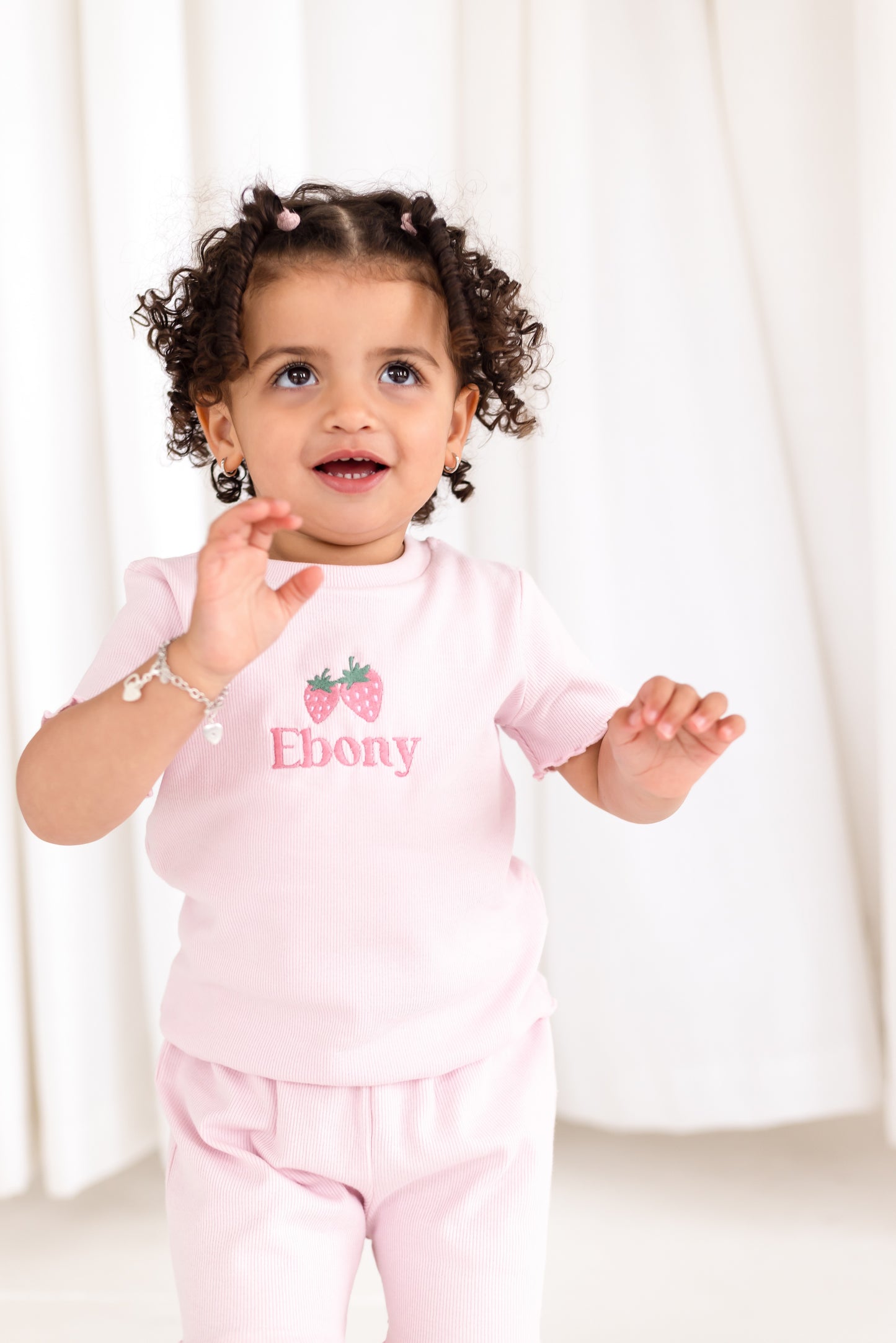 Personalised embroidered strawberry summer ribbed t shirt and short set