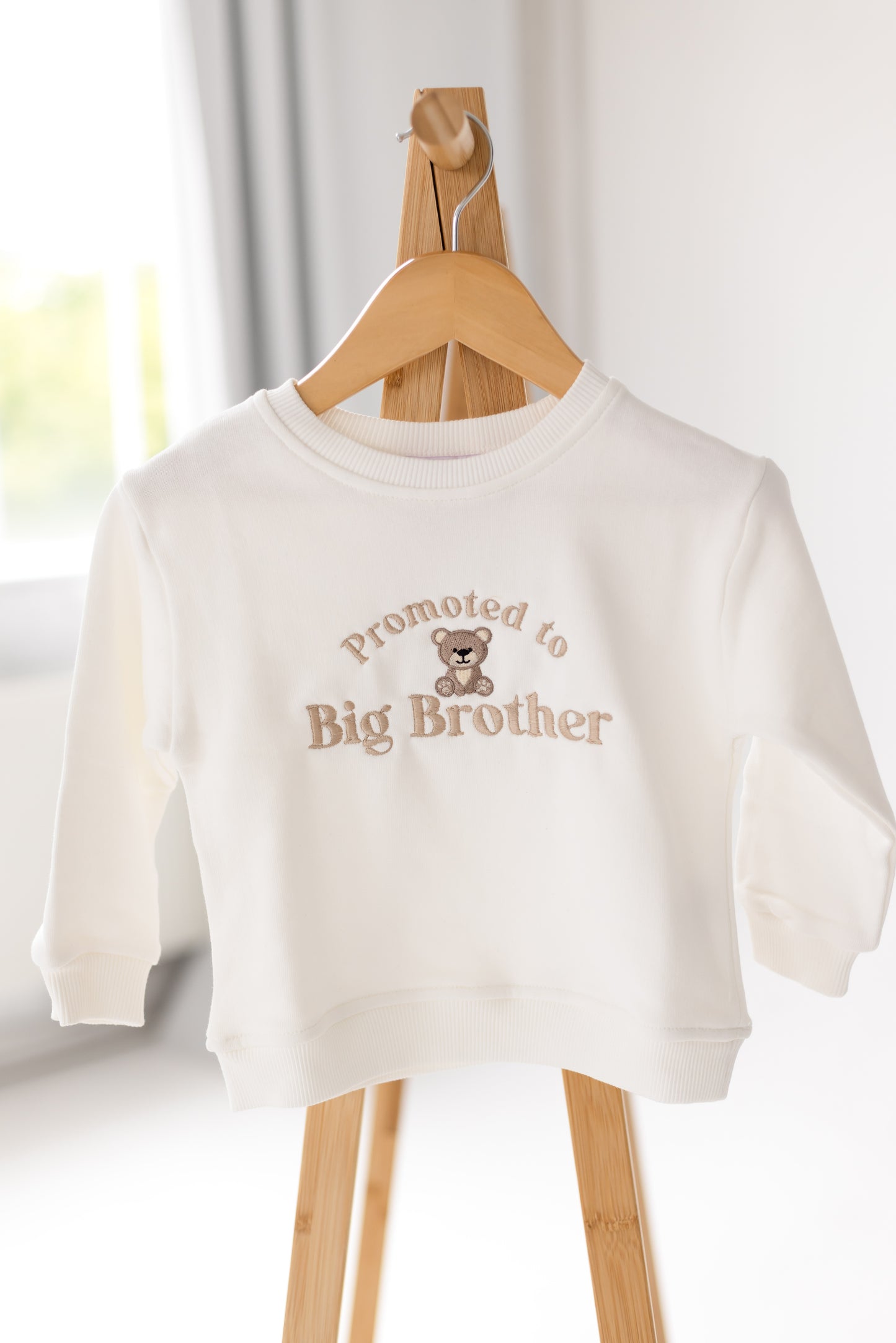 'Promoted to big brother' embroidered bear sweatshirt