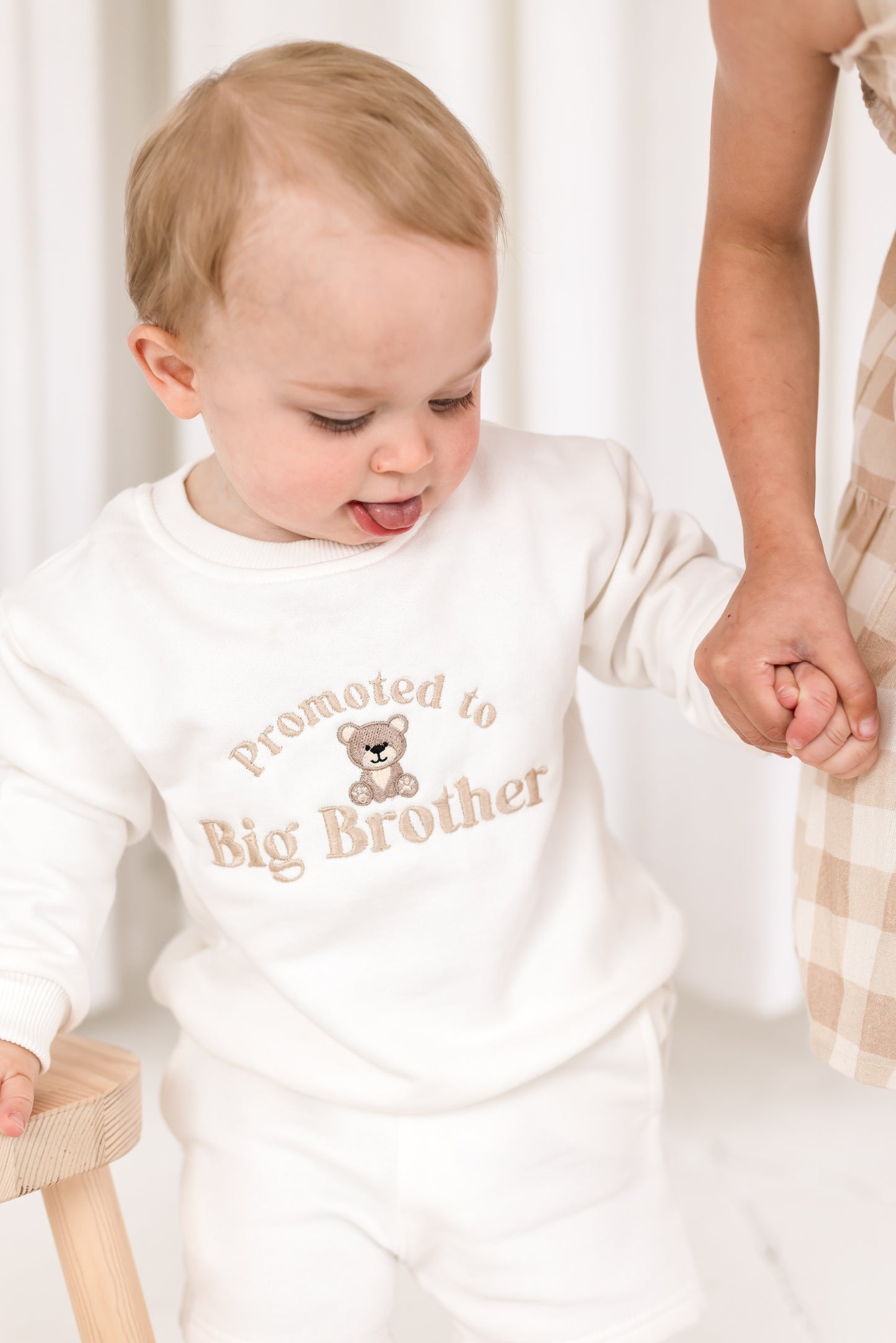 'Promoted to big brother' embroidered bear sweatshirt