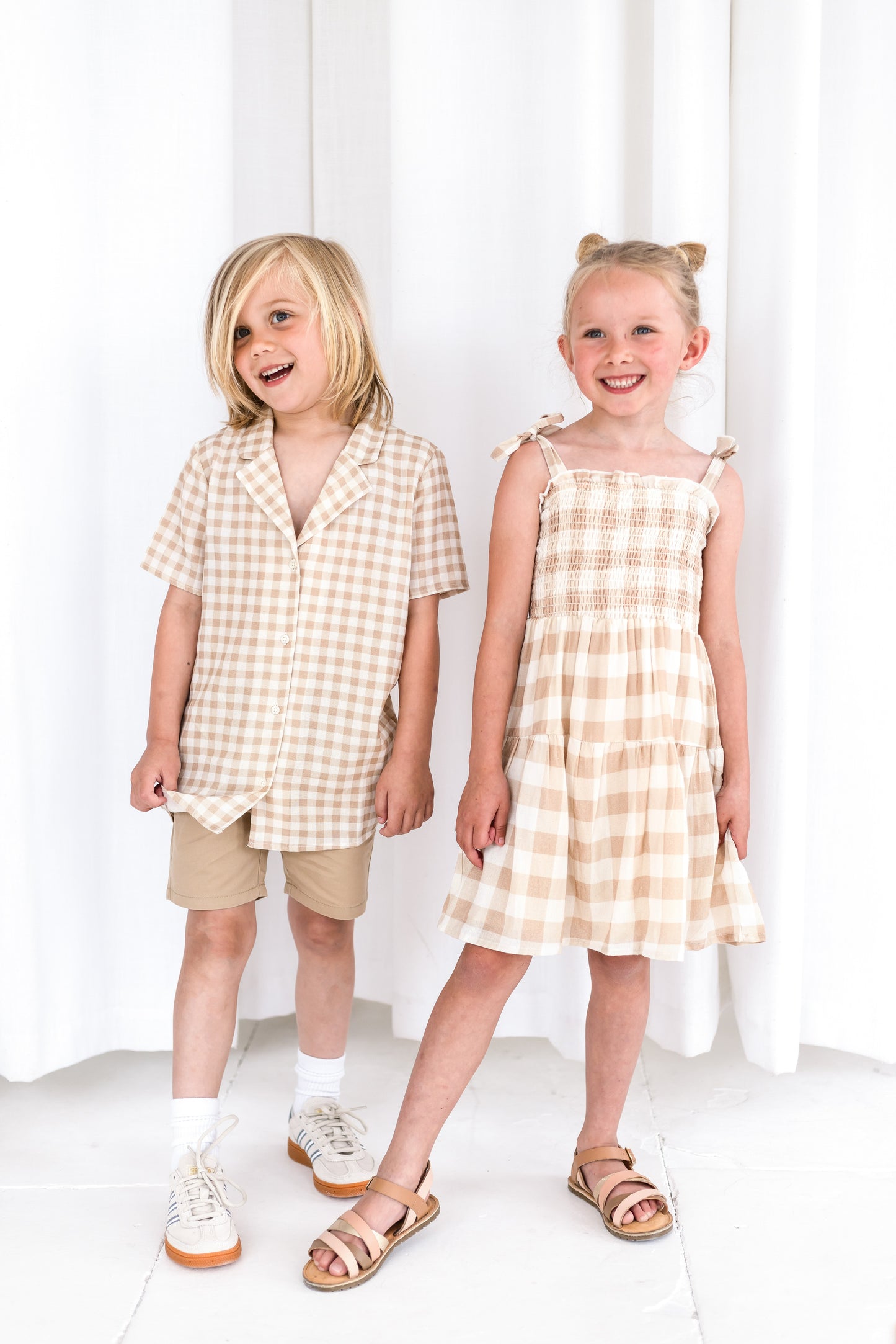 Boy's gingham mini me matching woven shirt