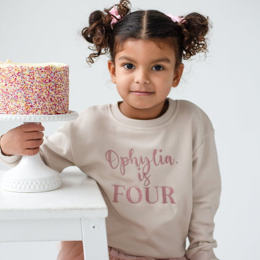 Personalised 'Four' Fourth birthday embroidered sweatshirt