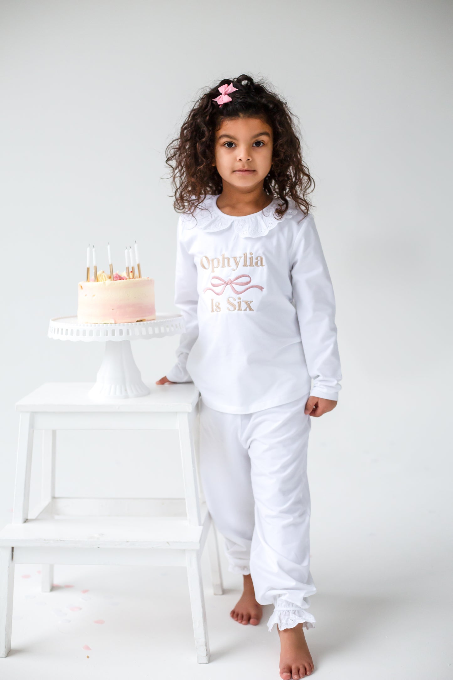 Embroidered personalised birthday bow pyjamas