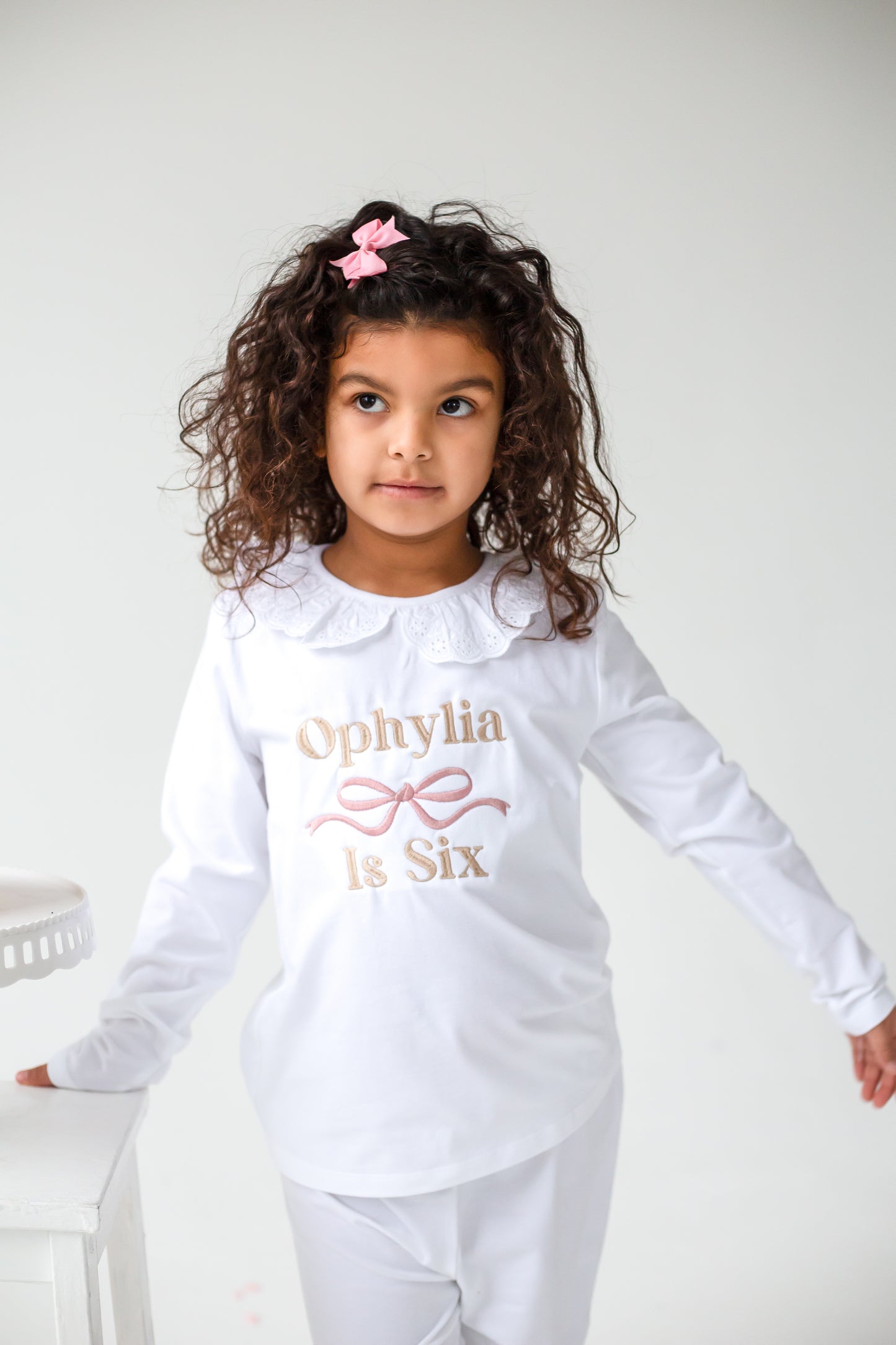 Embroidered personalised birthday bow pyjamas