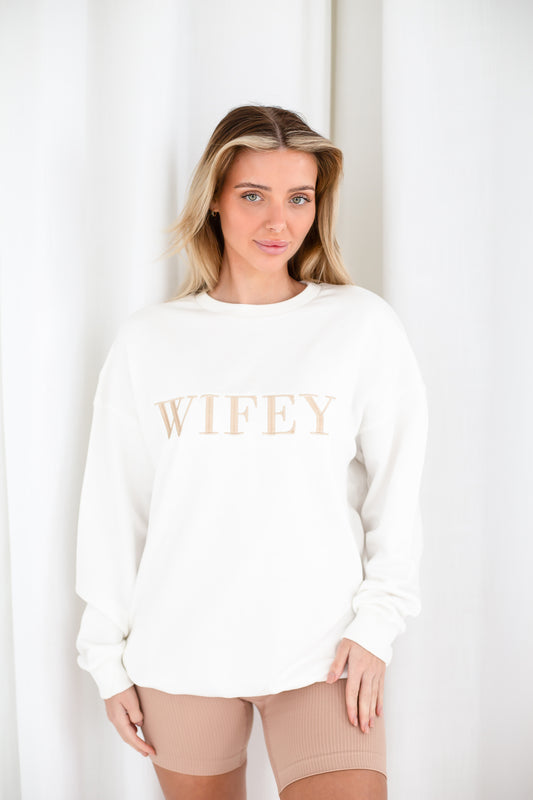 Embroidered 'WIFEY' sweatshirt with optional personalisation
