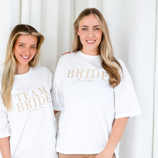 Personalised Embroidered 'BRIDE' t shirt