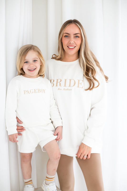 Personalised Wedding embroidered sweatshirts - Choose from Pageboy, Bridesmaid, Flower Girl