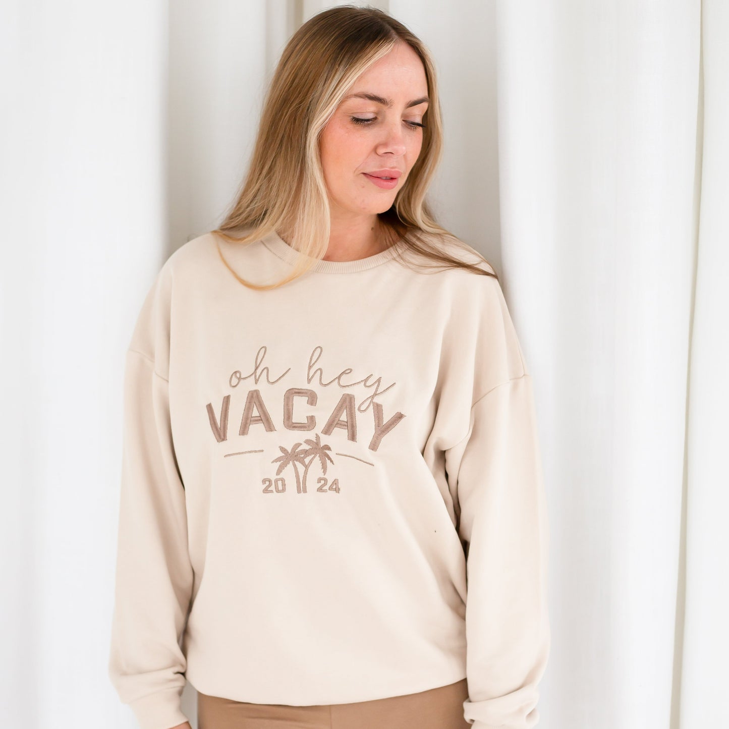 Ladies' 'Oh hey Vacay 25' embroidered holiday mini me sweatshirt
