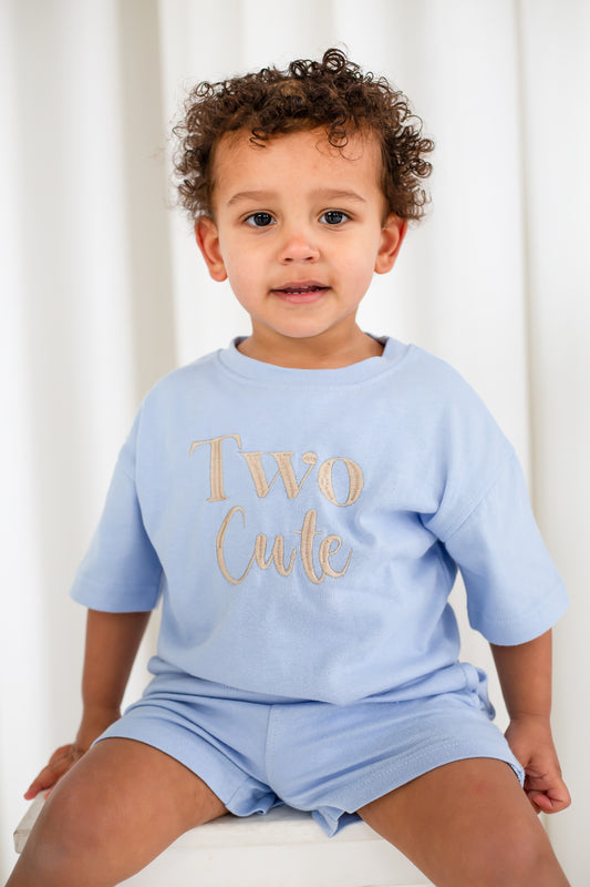 'Two Cute' birthday embroidered t shirt