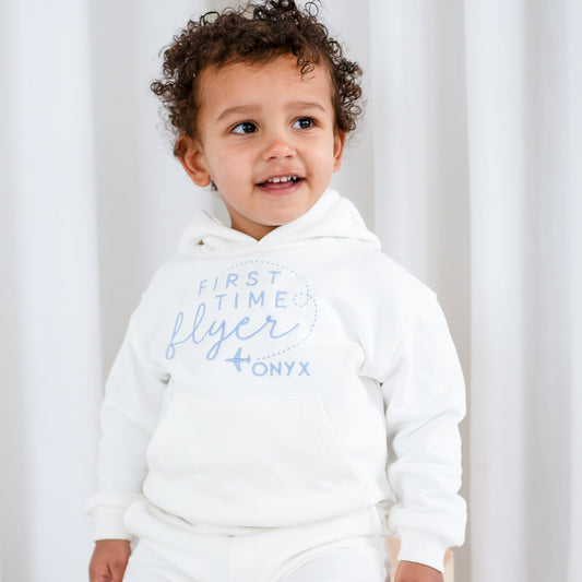 'First Time Flyer' personalised embroidered hoodie
