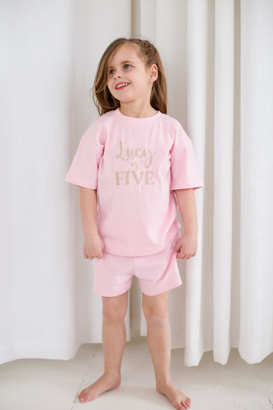 Embroidered personalised birthday embroidered t shirt and shorts set - available in all ages