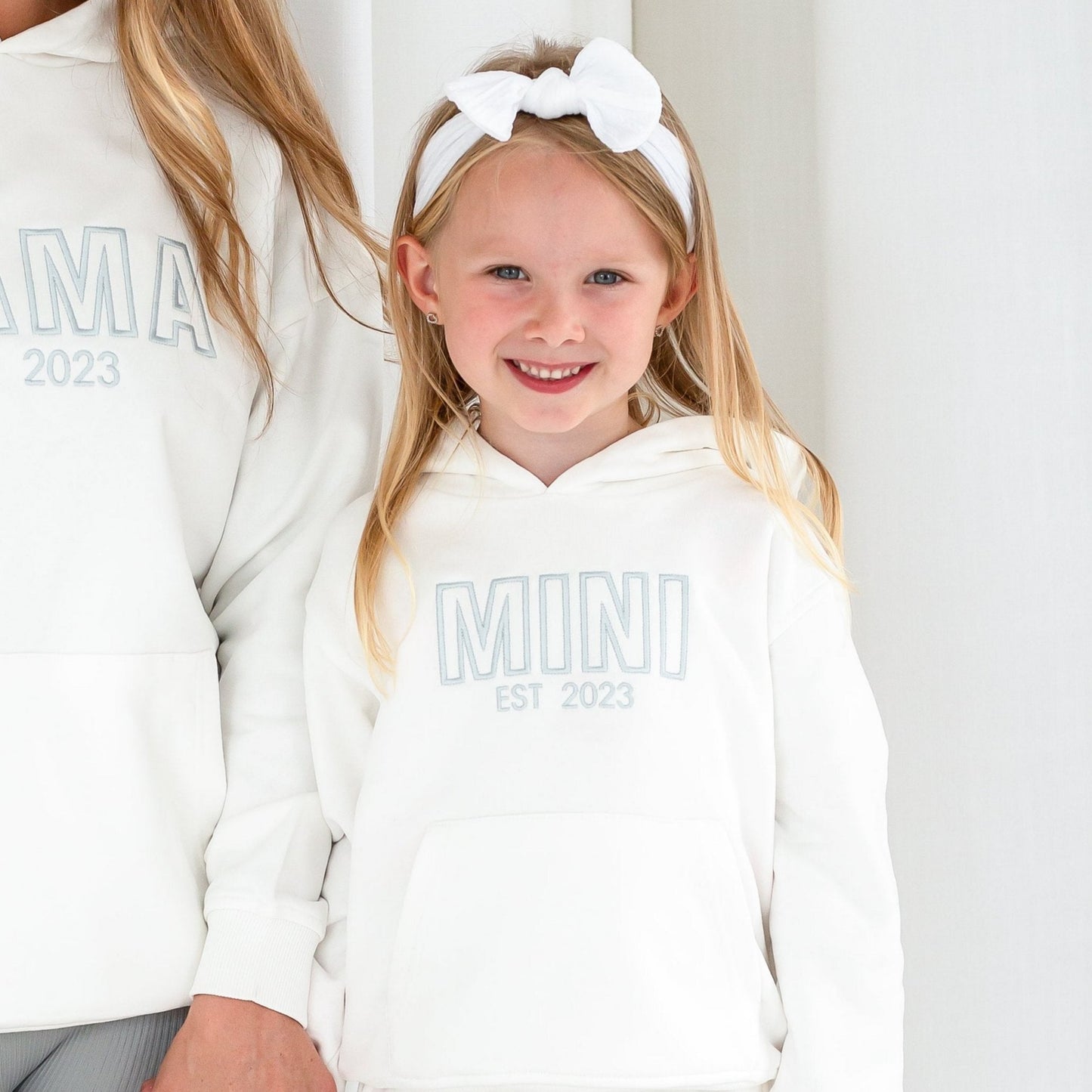 Signature ladies' MAMA outline embroidered matching mini me hoodie