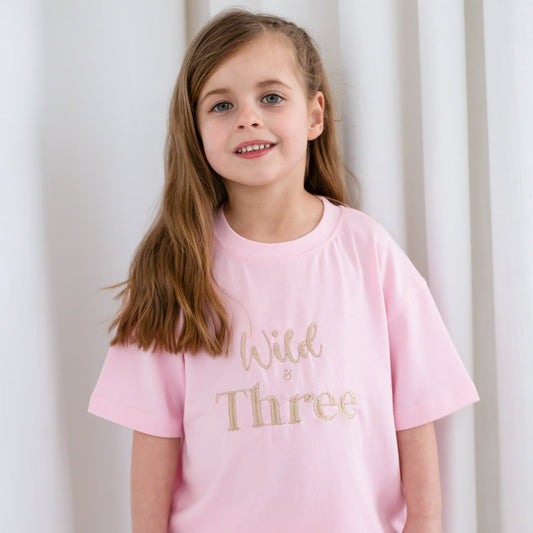 'Wild and Three' Third birthday embroidered t shirt