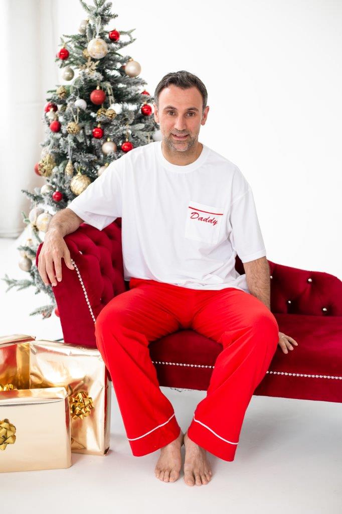 Family Christmas red contrast piping personalised embroidered pyjamas