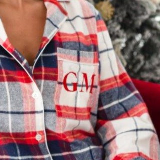Family Christmas personalised embroidered cream woven check pyjamas