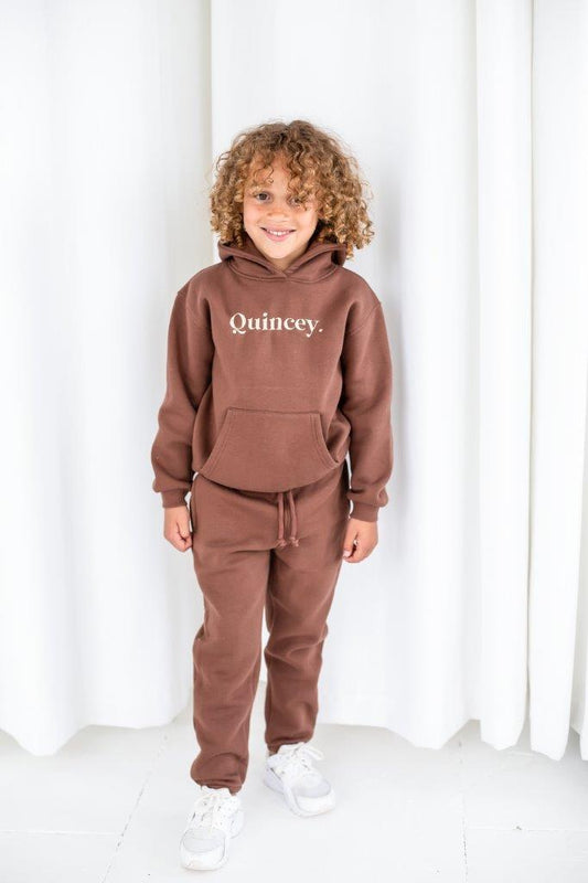 AW Boys personalised bold name embroidered hoodie and jogger tracksuit