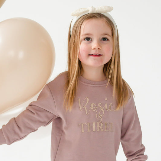 Personalised 'Three' third birthday embroidered sweatshirt