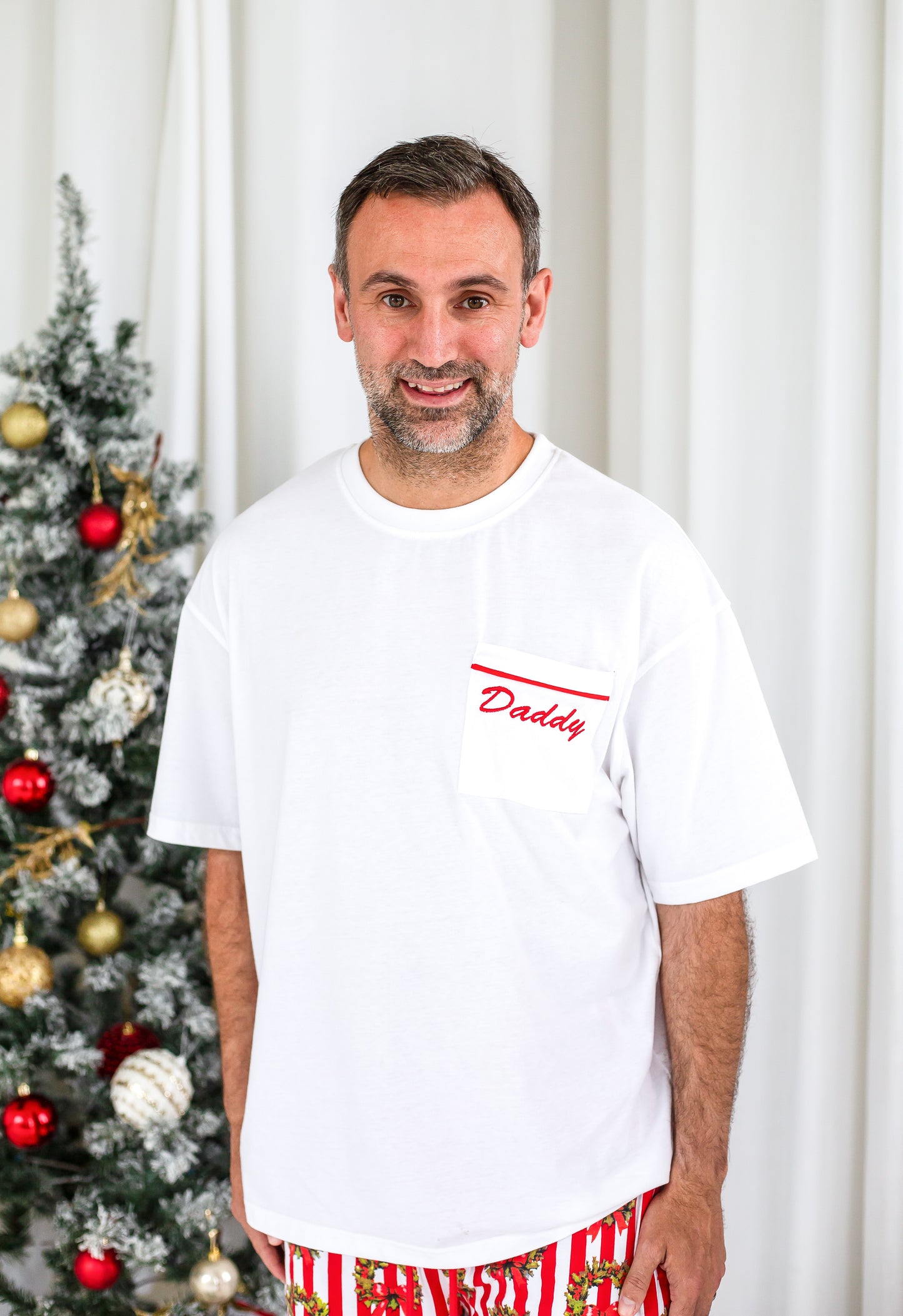 Family Christmas garland print personalised embroidered pyjamas - Ladies, men's and kids available