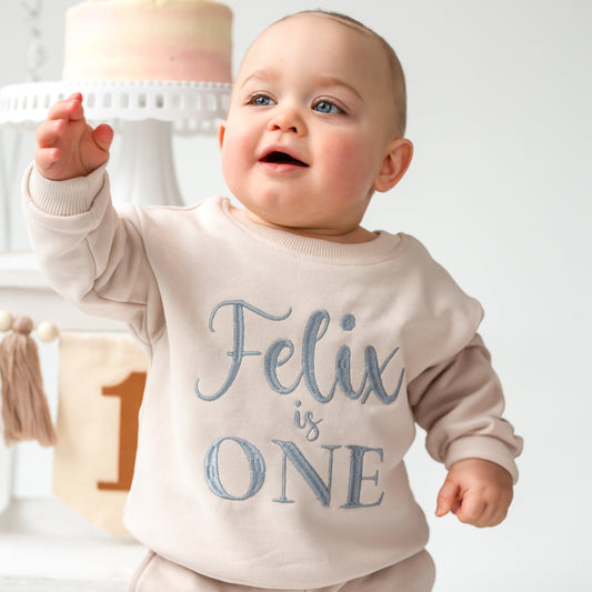 AW Signature Personalised 'One' first birthday embroidered sweatshirt