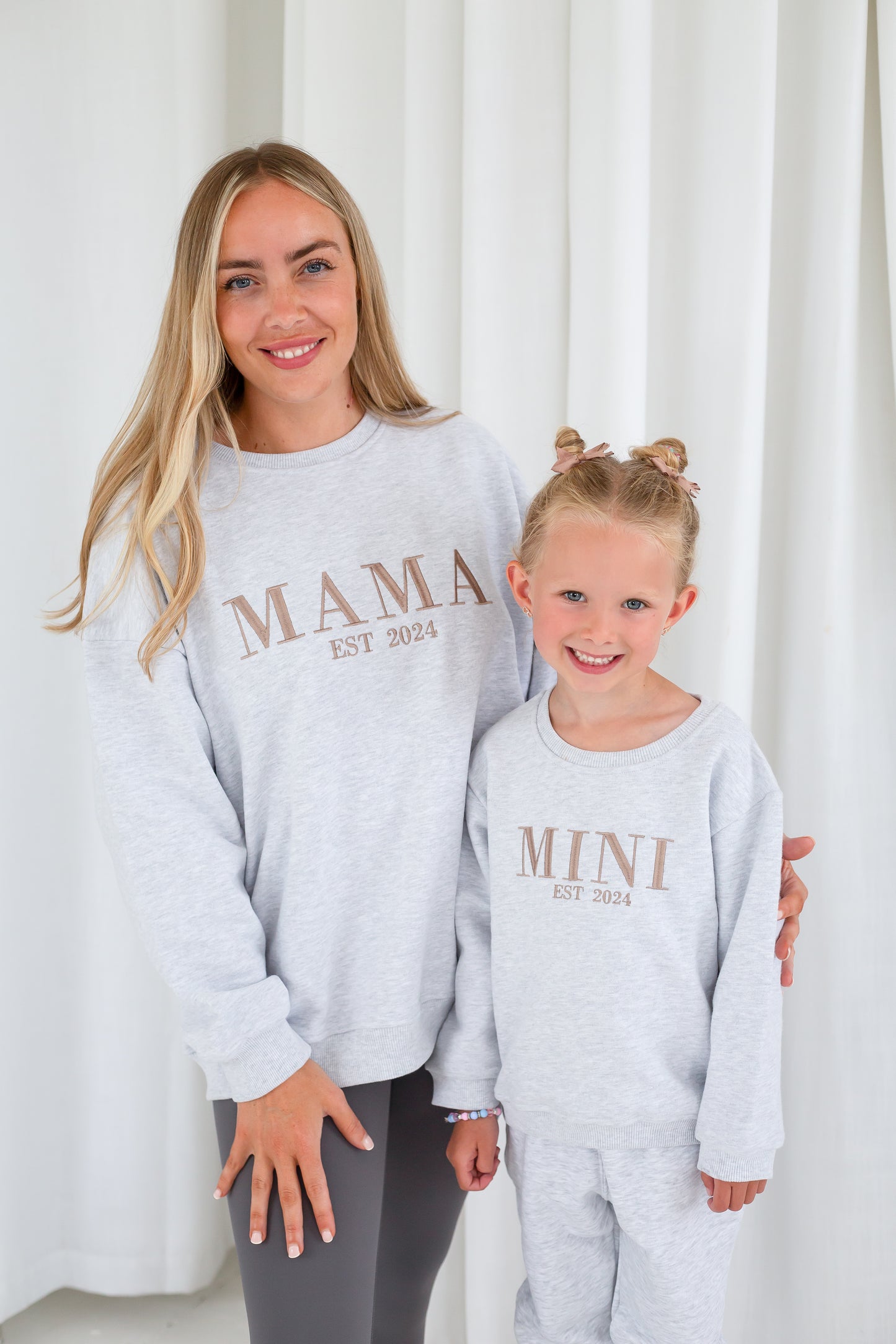 AW 'MAMA EST.' ladies' embroidered matching mini me sweatshirt