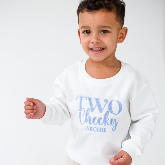 'Two Cheeky' Second birthday personalised embroidered sweatshirt Jumper