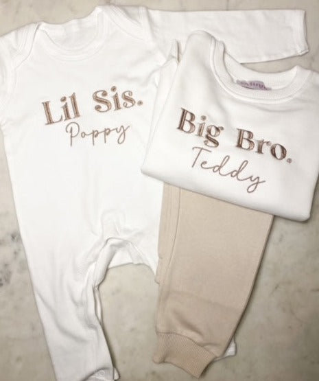 Baby Sibling personalised embroidered babygro
