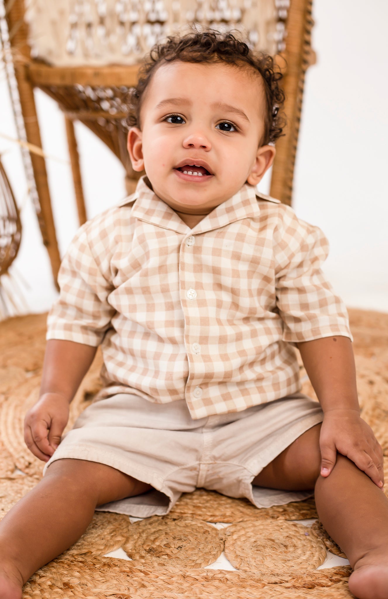 Boy's gingham mini me matching woven shirt