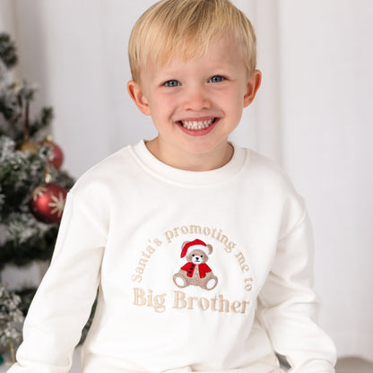 'Santa's Promoting me to Big Sister/Brother' embroidered Christmas New Baby Announcement Sweatshirt