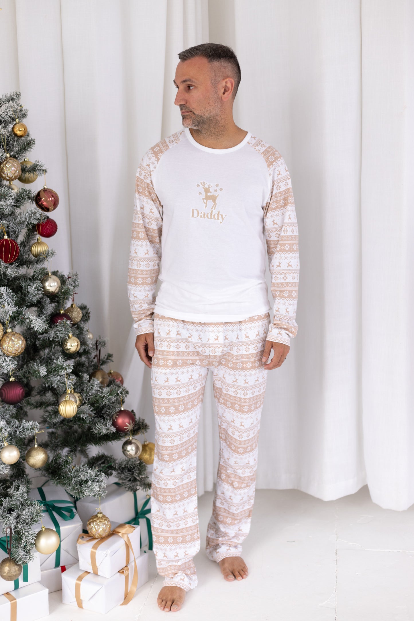 Family Christmas personalised embroidered neutral fair isle pyjamas