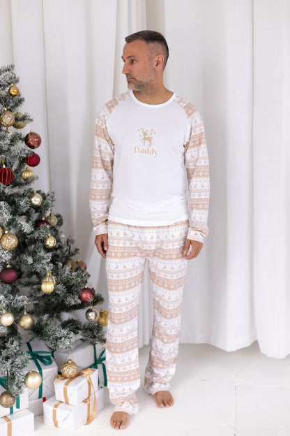 Family Christmas personalised embroidered neutral fair isle pyjamas