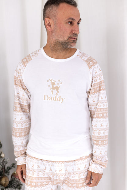Family Christmas personalised embroidered neutral fair isle pyjamas