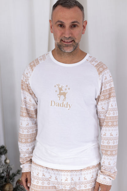 Family Christmas personalised embroidered neutral fair isle pyjamas