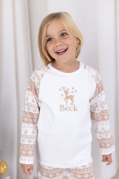 Family Christmas personalised embroidered neutral fair isle pyjamas