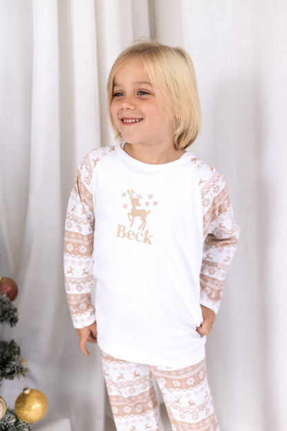 Family Christmas personalised embroidered neutral fair isle pyjamas