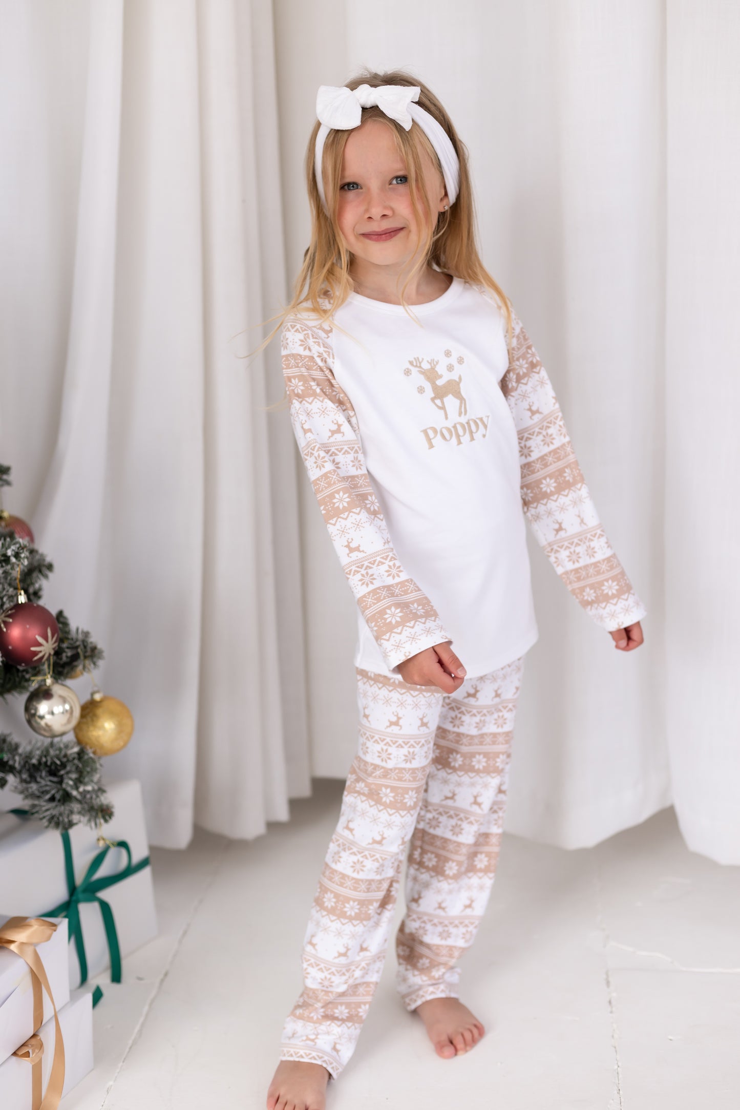 Family Christmas personalised embroidered neutral fair isle pyjamas