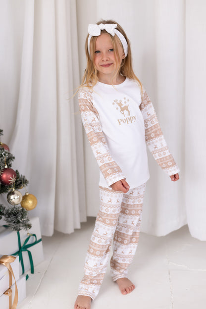 Family Christmas personalised embroidered neutral fair isle pyjamas