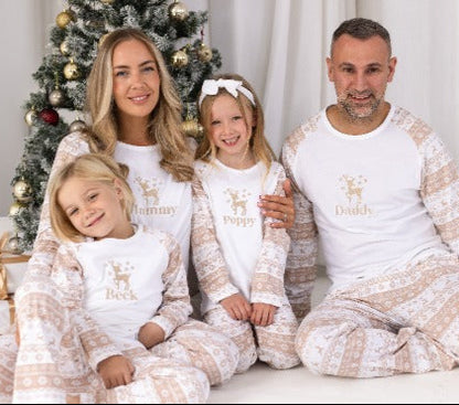 Family Christmas personalised embroidered neutral fair isle pyjamas