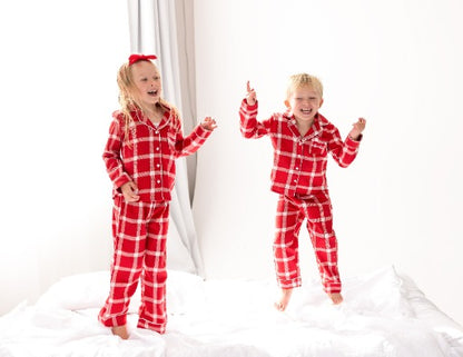Family Christmas personalised embroidered woven red check pyjamas